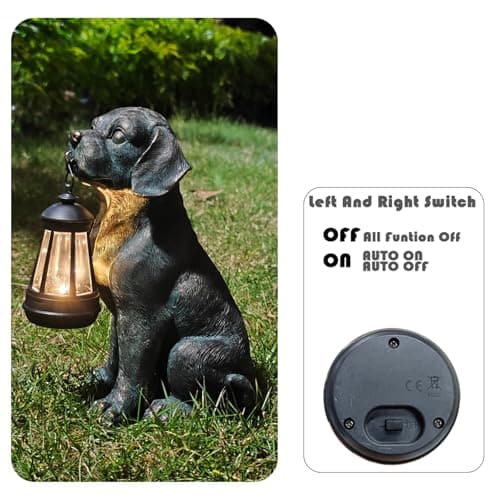 Solar Resin Dog Statue - Garden Art Figurine Dog for Yard Patio Lawn Balcony Decor, Home Houses Holiday Lighting, Outdoor Decoration, Unique Birthdays Ideal Gifts for Mom Grandma Women Wife Sister