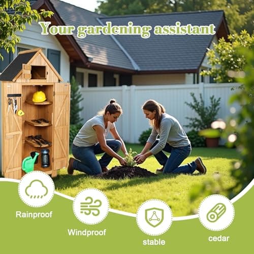Wooden Outdoor Storage Shed with Double Doors,70” Tall Waterproof Storage Shed with Lock,Sheds & Outdoor Storage with Windproof Tipping for Deck,Backyard Garden and Yard