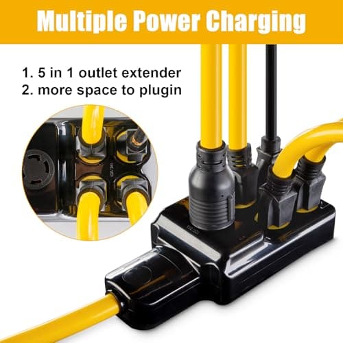 NEMA L14-30P to 4X 5-20R/5-15R&L14-30R Generator Adapter Extension Cord, 4 Prong 30 Amp to 110V,Twist Locking to 15 Amp/20 Amp Household Outlet, 125/250V 7500 Watts, ETL Listed (1.5FT)