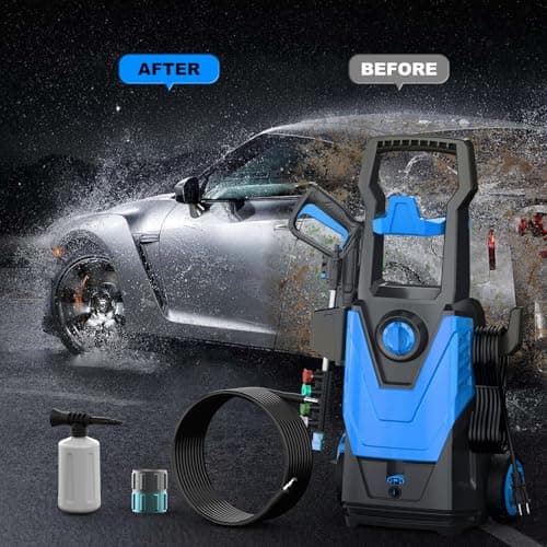 Electric Pressure Washer, 5000PSI 3.2 GPM Power Washer 2025 Upgraded with 55FT Cleaning Range, 4 Nozzles, Foam Cannon, High Pressure Cleaning Machine for Cars, Homes, Patios, Fences, Blue