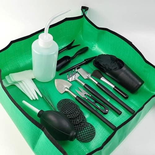 TIHOOD 30PCS/Set Mini Garden Hand Transplanting Succulent Tools Set, 19.7" Thickened Repotting Mat & Plant Tag, Miniature Planting Indoor Fairy Care, Potting, Cactus, Houseplant Bonsai Tool Kit