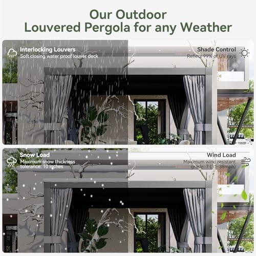 Aoxun Louvered Pergola 10' x 12' Outdoor Aluminum Pergola with Adjustable Top for Decks, Gardens and Backyards, Gray