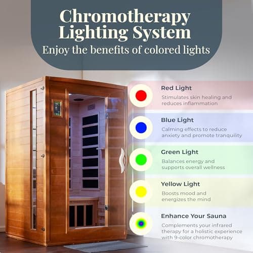 DYNAMIC SAUNAS Andora 2-Person Low EMF FAR Infrared Sauna with Red Light & Bluetooth Speakers | Personal Indoor Spa for Home & Gym – Made from Canadian Hemlock