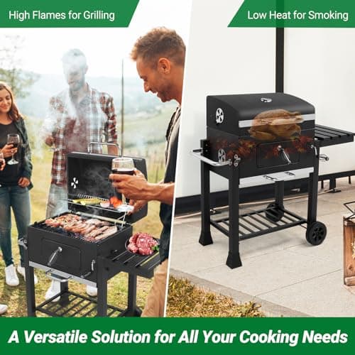 Outvita Large Barrel Charcoal BBQ Grills with 794 SQ.IN. Cooking Area, Outdoor Barbecue Grill with Adjustable Charcoal Tray & Foldable Side Table for Backyard Patio Picnic
