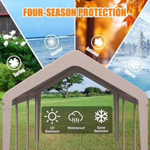 Carport Canopy 10'x20' Heavy Duty Replacement Cover, Garage Shelter Cover 800D Oxford Waterproof & UV Protected Tarp with Ball Bungees, Not Include Frame, Beige