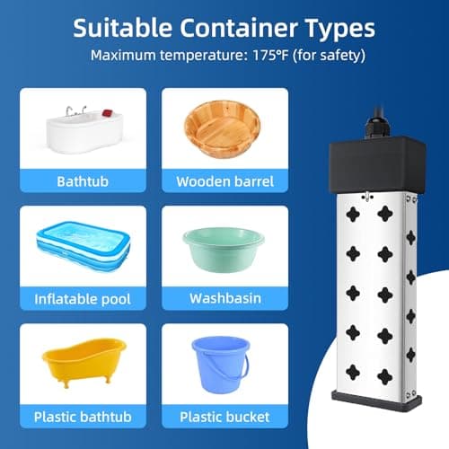 Portable Water Heater for Bathtub and Bucket, 1800W Fast Heating with Real Time Temperature Display, Adjustable Thermostat and Anti Dry Burn Protection, Stainless Steel Heating Rod, Immersion Heater