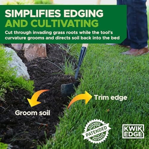 Edging Shovel for Landscaping - Garden Edging Tool for Landscaping, Hand Edger Lawn Tool for Precise Clean Borders, Long Handle Manual Edger for Lawn, Sidewalk, Flower Beds & Pathways - KWIK EDGE Tool