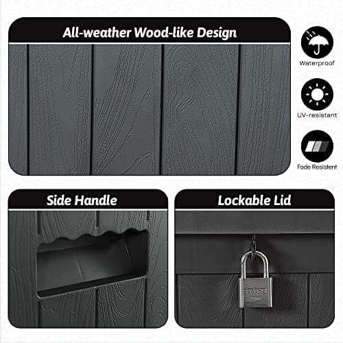 Resin Deck Box, 120 Gallon Large Outdoor Indoor Patio Storage Box Waterproof, Outside Storage Bin for Patio Furniture Covers, Cushion Pillows, Towels, Garden Tools, Black