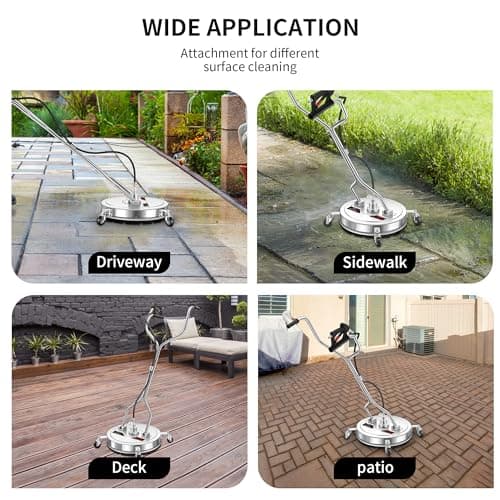 20" Pressure Washer Surface Cleaner with 4 Wheels - Stainless Steel Dual Handle Surface Cleaner for Pressure Washer Attachment for Concrete, Patio, Sidewalk, Deck and Driveways