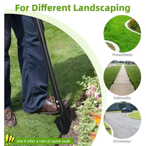 Lawn Edger, 42 Inch Half Moon Manual Edger Lawn Tool, Heavy Duty Saw Tooth Driveway Sidewalk Flower Bed Landscaping Grass Step Edging Tool, T-Grip, Long Handle