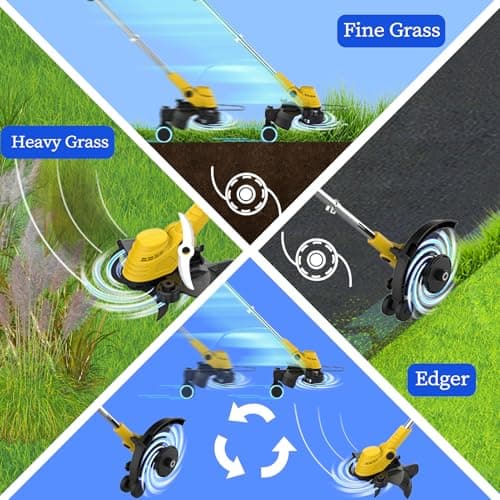 Brushless Motor Metal Blade & Dual-Line Bump-Feed Cordless Weed Wacker with Battery and Charger, Edger Lawn Tool, for Petite Yards and Residential Lawns