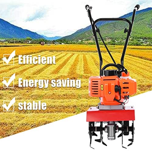 Garden Tiller Gas Powered,Garden Tiller,52cc 2 Stroke 9000RPM Cordless Tiller Cultivator,6-inch Depth Digging Petrol Cultivator 1.2L Fuel Tank Mini Tiller for Lawn Yard Soil Cultivation