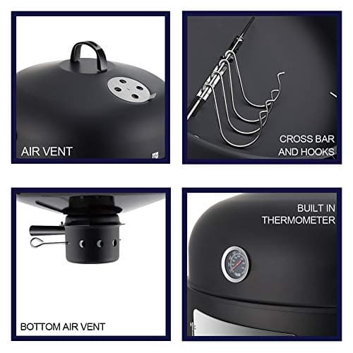 Realcook Charcoal BBQ Smoker Grill - 20 Inch Vertical Smoker for Outdoor Cooking Grilling