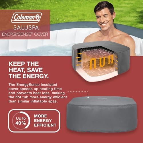 Coleman Hawaii AirJet Large Square 4 to 6 Person Inflatable Hot Tub Portable Outdoor Spa with 140 AirJets and EnergySense Cover, Grey