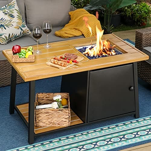 Sophia & William 50,000 BTU Propane Gas Fire Pit Table with Open Storage Space Multifunction Large 46" x 25.8" Rectangular Outdoor Firepits for Outside with Lid and Blue Fire Glass