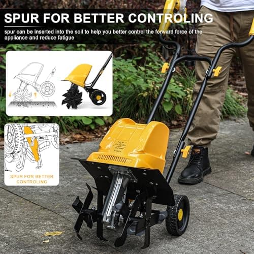 Garden Rototiller 16-Inch 13.5-Amp Corded Electric Tiller/Cultivator, Adjustable Wheels, 8-Inch Tilling Depth, Powerful and Lightweight Tiller