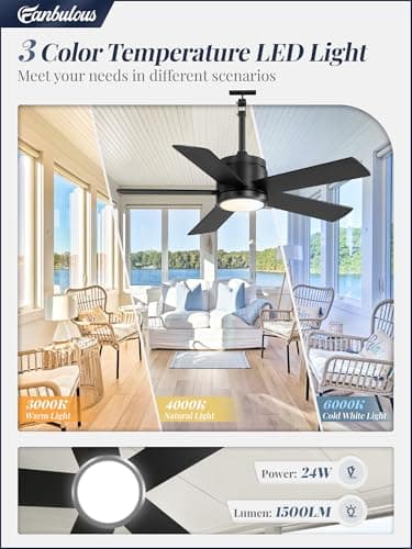42 In Waterproof Outdoor Ceiling Fan with Light and Remote IP65 Plug in Wet Rated Outdoor Ceiling Fans for Patios Waterproof Gazebo Hanging Fan 3CCT 6 Speed, for Outside Porch Pergola Garage
