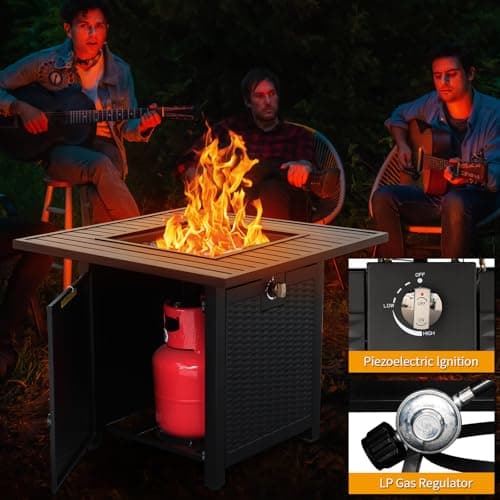 30 Inch Fire Tables 50000 BTU Outdoor Fire Pits for Outside Steel Gas Fire Table with Fire Pit Lid Grille Tabletop and Waterproof Cover and Blue Crystal Beads