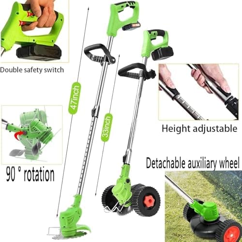 Electric Weed Wacker 24V Electric Weed Cordless Eater with 2pcs Batteries and 3 Types Blades&Auxiliary Wheel Weed Trimmer Lightweight 3 in 1 Stringless Grass Trimmer Edger/Brush Cutter for Lawn