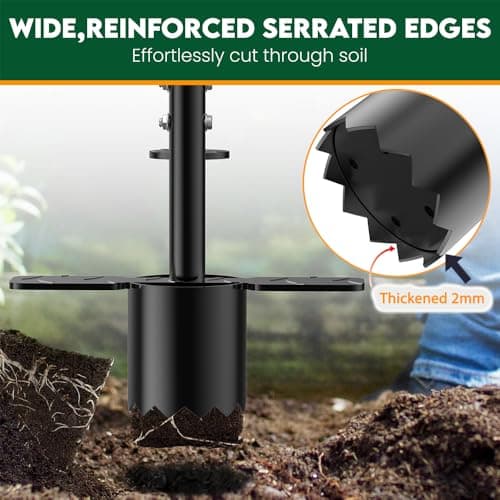 BreeRainz Bulb Planter Tool Long Handle, Height Adjustable Sod Plugger Tool w/ 3.5" Wide Serrated Base,Heavy Duty Dual-Peda Garden Tool for Planting Tulips,Iris,Daffodils,Soil Sampler Transplanting