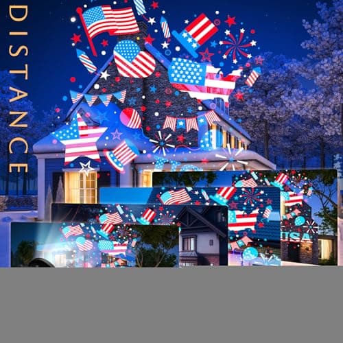 Independence Day Projector Lights Outdoor Patriotic USA LED Projector Flag on Dynamic Waterproof Outdoor Indoor July 4th Projection Patterns Spotlight for Landscape Garden Yard Patio Party