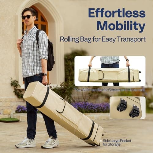 VIVOHOME 10x10ft Easy Pop-Up Canopy, Outdoor Screen Tent with Mosquito Netting, 2 Zipper Doors, and Roller Bag for Yard Camping Picnic Party Events, Beige