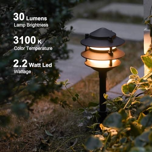 GOODSMANN Landscape Lighting 4PK Pathway Lights Low Voltage 2.2 Watt LED 12V AC Landscape Lights 30 Lumen Warm White with Cable Connectors Metal Stakes 9122-21102-04A