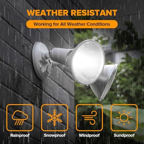 LUTEC 2 Pack Adjustable Twin Par Holder Outdoor Flood Lights, Switch Controlled Security Lights, Floodlights Fixture, Waterproof Exterior Max 300 Watt Par38 Flood Light for Garage, Yard, Porch-White
