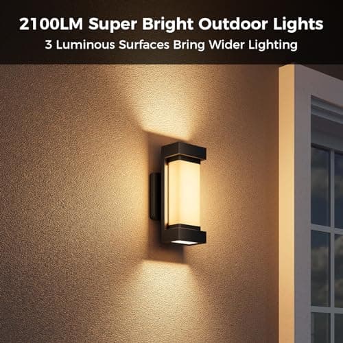 XMCOSY+ Outdoor Wall Lights, 2100LM Smart LED Porch Lights Outdoor, RGBCW Exterior Lighting Sconce, Wi-Fi Control, Compatible with Alexa, IP65 Waterproof, 2 Pack