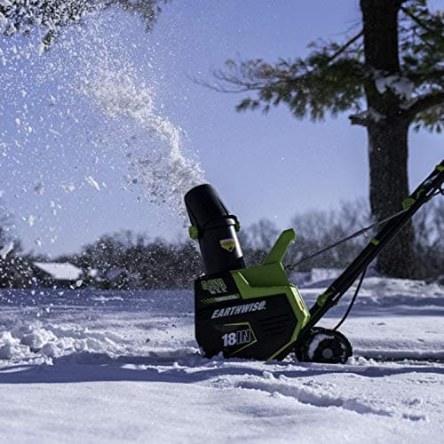 Earthwise SN74018 Cordless Electric 40-Volt 4Ah Brushless Motor, 18-Inch Snow Thrower, 500lbs/Minute, With LED spotlight (Battery and Charger Included), Black/Green