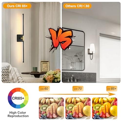Wall Sconces Set of 2, Modern Hardwired Sconces Wall Decor, 24 Inch Dimmable Sconces Wall Lighting, Black Gold Wall Light Fixtures, 3000K LED Wall Lights for Bedroom, Living Room, Bathroom