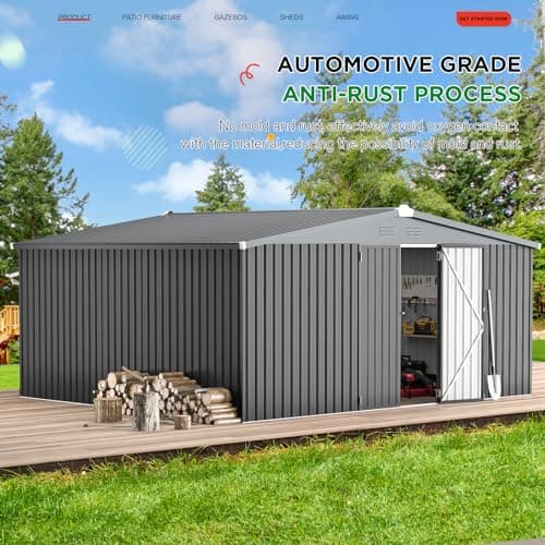 AECOJOY Shed 14' x 12' Storage Shed, Outdoor Metal Storage Sheds & Outdoor Storage 12x14 with Lockable Doors, Large Steel Yard Shed, Utility Tool Storage for Garden, Patio, Outside use in Dark Grey