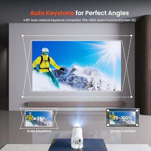 [Two-Way Bluetooth 5.2] Mini Portable Projector 4K 1080P Supported Projection, Tecaki Smart Projector with 180°Rotatable Stand Auto Keystone Correction Long Lens Life for Home Theater, Outdoor Movie