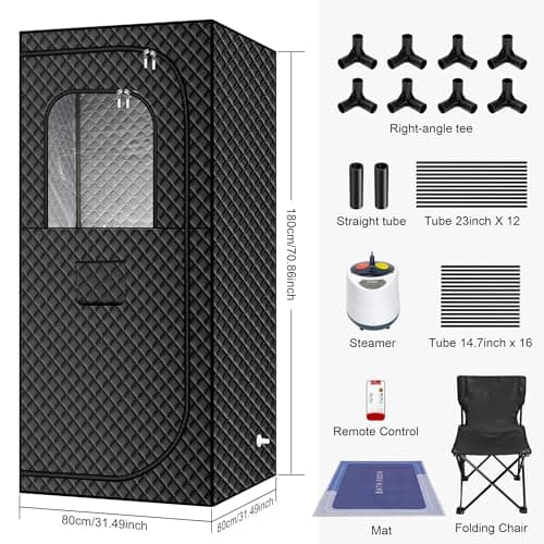 MIXC Portable Steam Sauna Box, Portable Sauna for Home, Person Sauna Tent Sauna Box at Home Spa with 2.6L & 1500W±10%, Remote Control, Folding Chair, Home Sauna for Gym,Pilates,Garage,Hot Tub