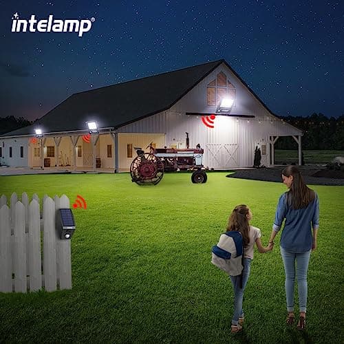 intelamp Solar Flood Lights Outdoor Waterproof, Linkable 12000mAh 3000LM Motion Sensor Floodlight with Remote Countrol Sensor Case 16.4Ft Cable, Dusk to Dawn Lighting Lamp for Street Outside House