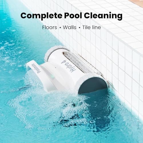 Hydro 4 Pool Robot, Pool Vacuum for Inground and Aboveground Pools, Floor, Wall and Waterline Cleaning and Scrubbing, Smart WiFi and Blutooth App Control, 50' Cord, Large Top Load Fine Filter Basket