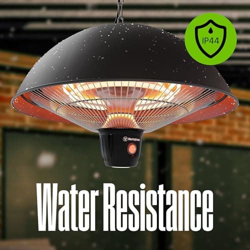 Westinghouse Outdoor Ceiling Patio Heater, Water Resistant, Adjustable Heat Output Up to 1500W, Auto Shut Off Overheat Protection, Hanging Infrared Heater for Patio Cover, Gazebo, & More - Black