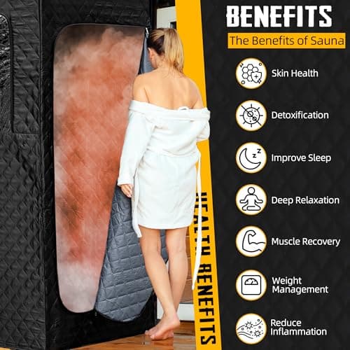 Portable Sauna for Home, Sauna Box with 2.6L Steamer, Personal Sauna with Big Sauna Chair, Remote Control, Oxford Fabric, 2.6’ x 2.6’ x 5.9’, Black, 1000W