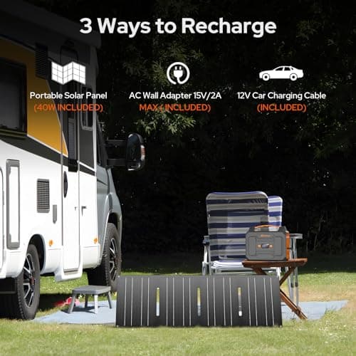 Portable Power Station with Foldable 40W Solar Panel, 100W Solar Powered Generator with Panels,110V AC Outlet Camping Solar Power Bank 146Wh Lithium Battery Pack for Home RV Outdoor Power Outage