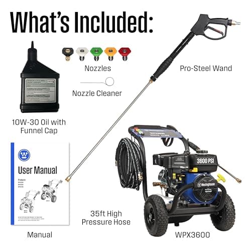Westinghouse WPX3600 Gas Pressure Washer, 3600 PSI and 2.7 Max GPM, Onboard Soap Tank, Spray Gun and Wand, 5 Nozzle Set, for Cars/Fences/Driveways/Homes/Patios/Furniture