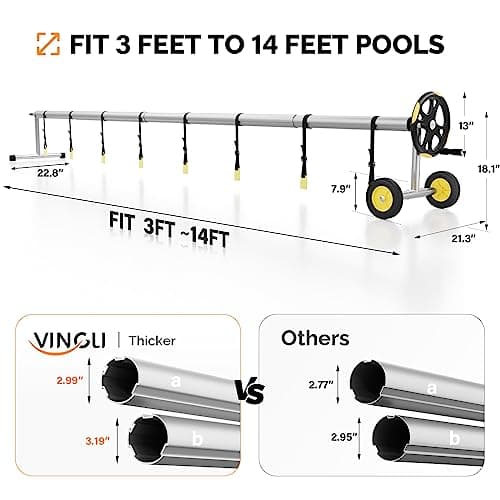 VINGLI Pool Cover Reel Set Pool Solar Cover Reel for Inground Swimming Pool, Aluminum Solar Swimming Inground Cover Blanket Reel (Upgrade) (14 Feet)