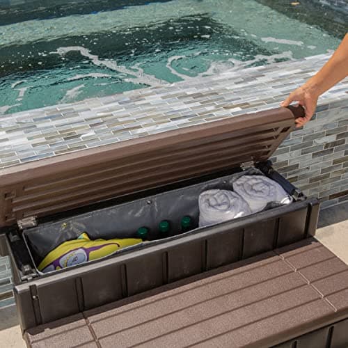 XtremepowerUS Universal 2 Slip-Resistant Spa & Hot Tub Step Outdoor Indoor Compartment Spa Step with Storage, Brown/Black