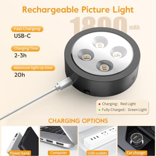 Brightown 2-Pack Picture Lights for Wall, Magnetic Art Display Picture Lights with Remote, 3 Lighting Modes Battery Operated Picture Light, Dimmable & Timer Art Wall Lights for Pictures, Black