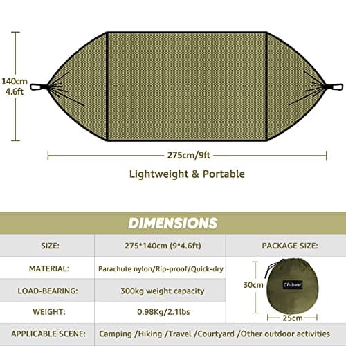 Chihee Ultra-Light Travel Camping Hammock Pop-up Net Hammock 660lbs Load Capacity,Breathable,Quick-Drying Parachute Nylon 2 Premium Carabiners,2 Tree Slings Included for Outdoor Backpacking Hiking