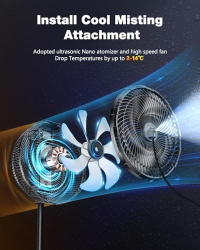 Misting Fan Portable, 20000mAh 12-Inch Outdoor Misting Fan for Patios Outside, 2 In 1 Pedestal & Tabletop Oscillating Fans with Misting Kit, Rechargeable Cooling Fans with Remote/Mist/7 Gear/Timer