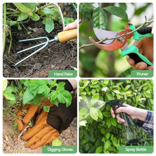 Gardening Tools 9-Piece Heavy Duty Gardening Hand Tools with Fashion and Durable Garden Tools Organizer Handbag,Rust-Proof Garden Tool Set, Ideal Gardening Gifts for Women
