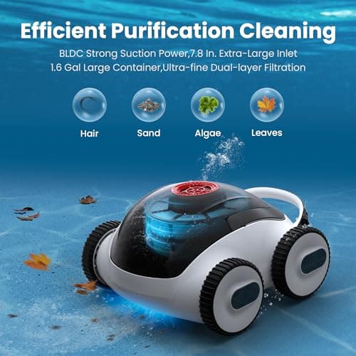 (2025 Upgrade)Higgsinno Cordless Robotic Pool Cleaner, Automatic Pool Robot Vacuum with App, Lasts up to 240 Mins, Ultra-fine Dual Filter Ideal for Above/In-Ground Pool up to 1,076 Sq.ft, ezSpirit 01