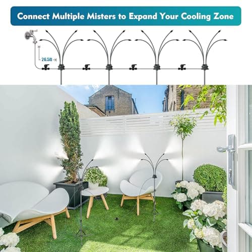 Standing Misters for Outside Patio, Adjustable Height 5.3 FT Stand Misting System for Cooling Outdoor, Portable Water Mister for Mist Playing, Patio Cooling, Backyard, Porch, Sprinkler (Gray)
