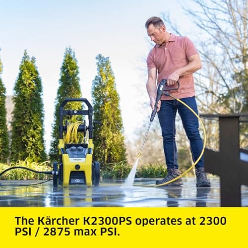 Kärcher Pressure Washer K2300PS, Max 2875 PSI, 4 Spray Nozzles, Detergent Tank, Hose Reel, For Cars, Driveways, Siding, Patios, 2.07 max. GPM