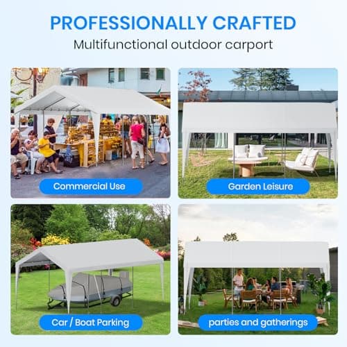 Carport 10x20 Heavy Duty Portable Garage,Galvanized Frame Carport Canopy,Portable Garages and Shelters with 8 Leg&4 Wind Rope,Car Tent Garage with All-Season Tarp for Boat Truck Bike,Without Sidewall